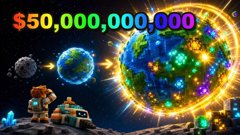 Mine a Planet planet evolution — a barren moon evolving into a lush golden planet worth $50 billion